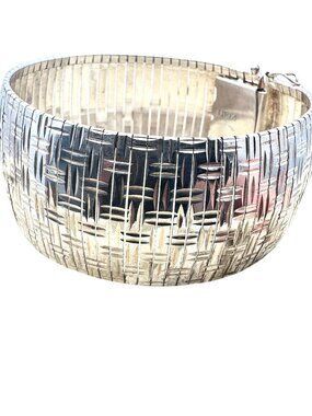 Italy LIRM Diamond Cut Design Sterling Silver Wide Bracelet 7.5 Inch 35 Grams